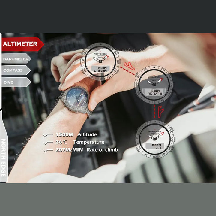 Premium Military Dive Watch for Men – 200M Waterproof, Altimeter, Compass, Barometer, Digital Clock, Thermometer, Pedometer, Stopwatch, Countdown Timer, EL Backlight