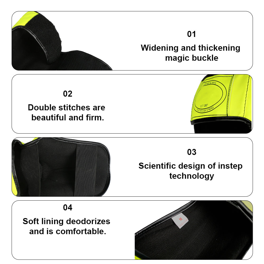 Premium Kickboxing Shin Guard Pads – Muay Thai, Boxing, MMA Leg Protector, Sanda, Wushu, Taekwondo Ankle Guards for Men & Women, EVA Soft PU Leather, Sizes S/M/L