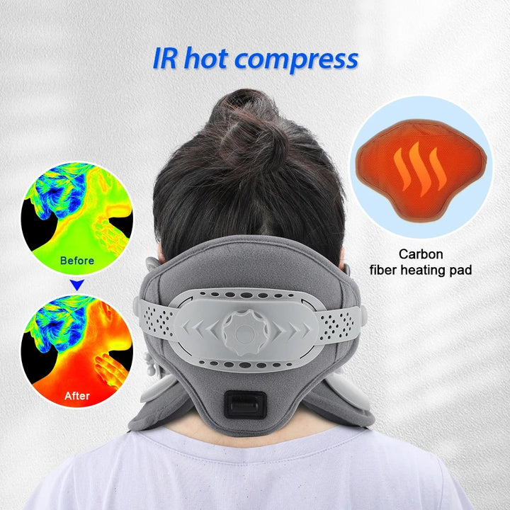 Premium Heating Neck Traction Collar with Adjustable Cervical Support, Hot Compression for Spine Alignment & Pain Relief, USB-Powered Cervical Massager