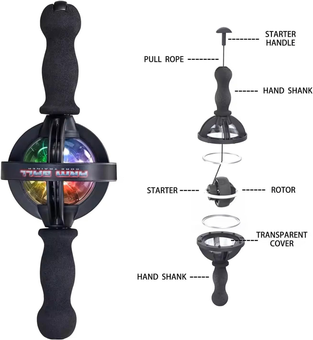 Premium Arm Strength Exerciser – Gyroscope Forearm Trainer with LED Light – Core Trainer for Home Gym Fitness – Powerball Arm Ball with Pull Rope Start, 200KG Resistance - StrengthXPhysiotherapy