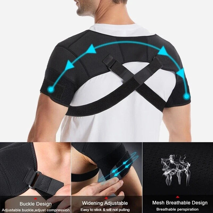 Premium Adjustable Shoulder Brace for Sports, Back Pain Relief, Compression Support, Double Bandage Strap, Lightweight  