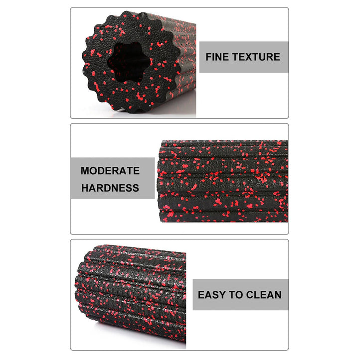 Premium EPP Foam Roller for Muscle Relaxation, Yoga Column, High Hardness, Hollow Shaft, Lean Leg Fitness, Plum Shaped Design, Smooth Surface, Black & Red, 30x15x15cm - StrengthXPhysiotherapy