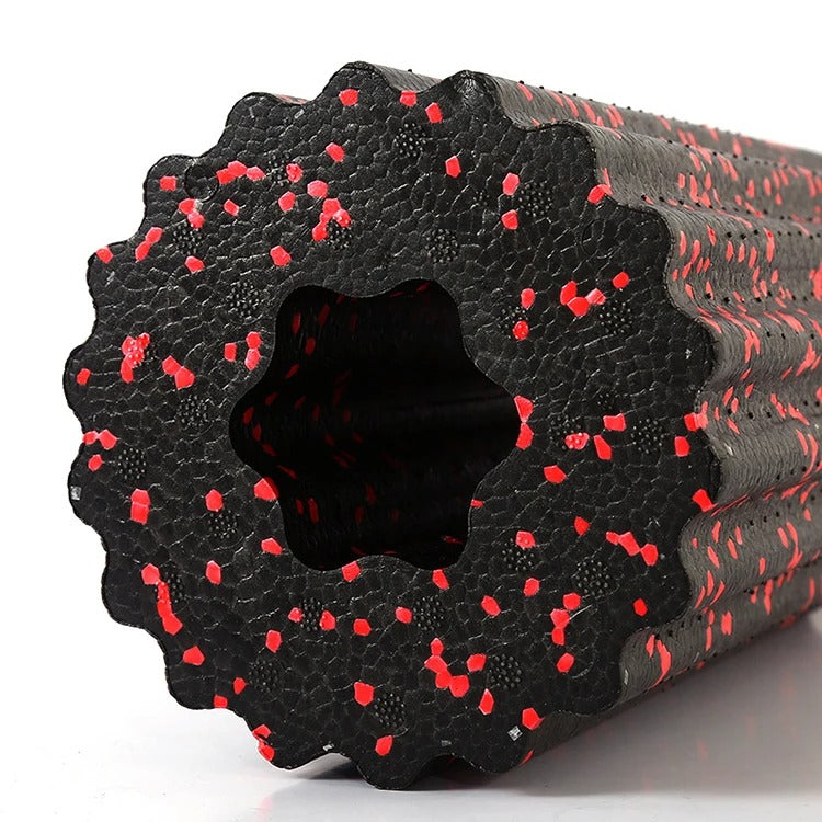 Premium EPP Foam Roller for Muscle Relaxation, Yoga Column, High Hardness, Hollow Shaft, Lean Leg Fitness, Plum Shaped Design, Smooth Surface, Black & Red, 30x15x15cm - StrengthXPhysiotherapy