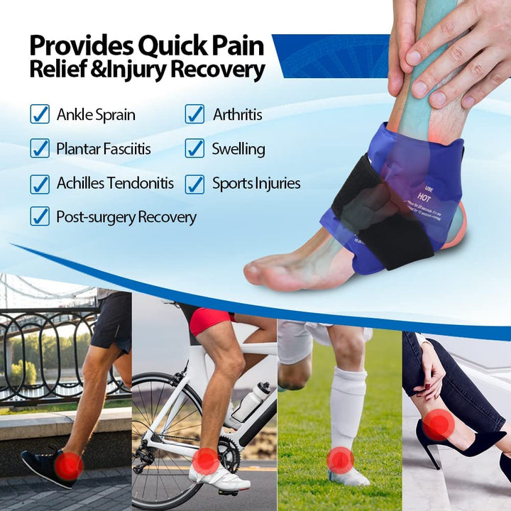 Premium Ankle Brace Ice Pack Wrap for Pain Relief – Hot & Cold Therapy, Flexible Fit, Reusable Gel Cold Pack for Swollen 