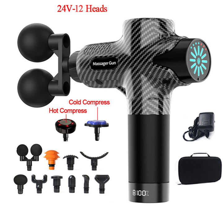 Premium 24V Deep Tissue Massage Gun with Hot & Cold Compress, 12 Heads, High-Frequency Muscle Relaxation for Neck, Shoulder & Full Body Recovery - StrengthXPhysiotherapy