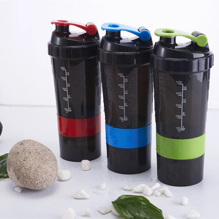 Premium 500ML Portable Protein Powder Shaker Bottle – High Capacity Sports Blender with Powder Case – Plastic Water Cup for Gym & Fitness – Modern, Leak-Proof Design - StrengthXPhysiotherapy