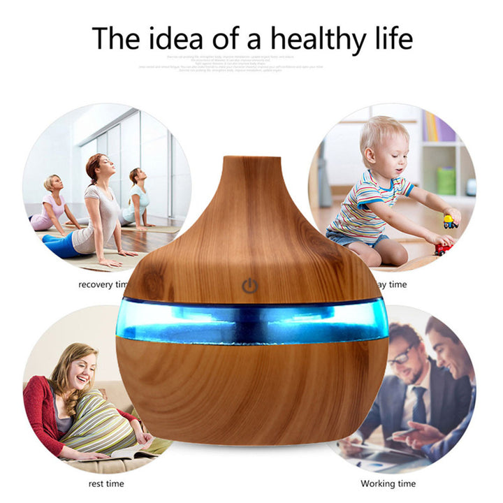 Premium 7-Color LED Aroma Diffuser & USB Humidifier – 300ml Wood Grain Essential Oil Vaporizer for Home, Room, Office