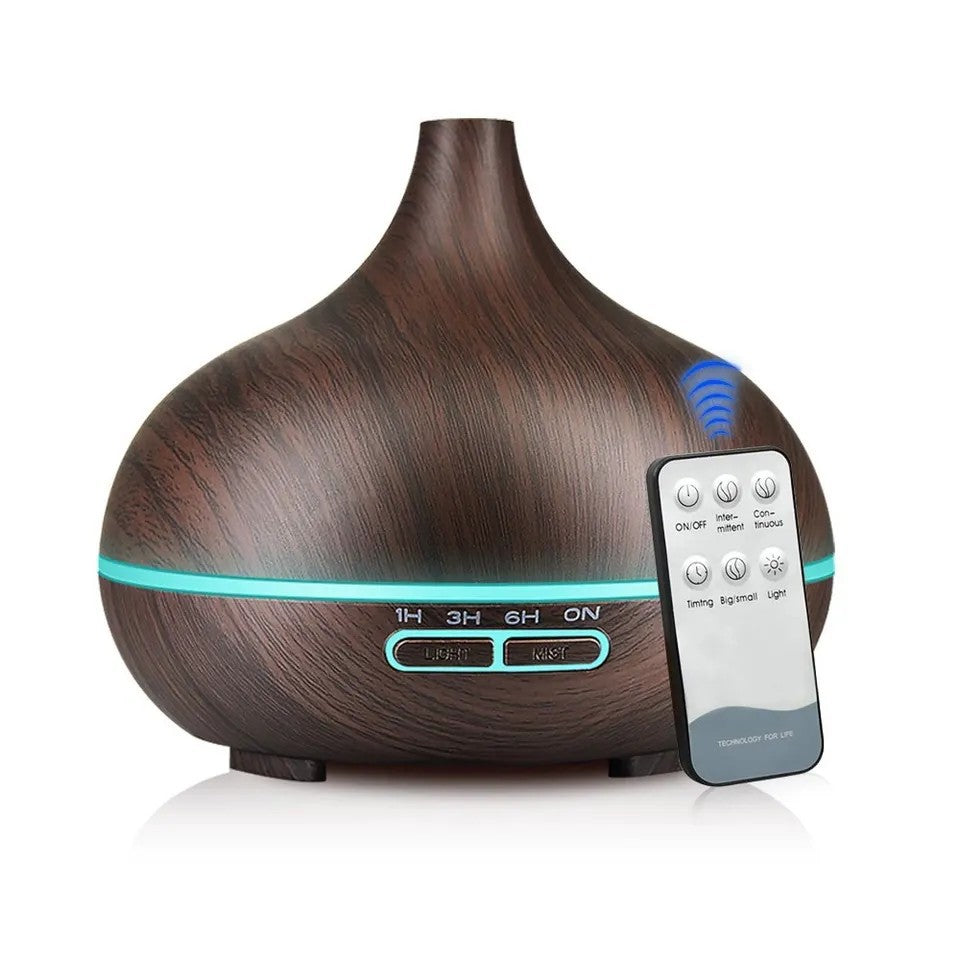 Premium 550ml Wood Grain USB Aroma Diffuser, Essential Oil Humidifier with 7 LED Colors & Remote Control