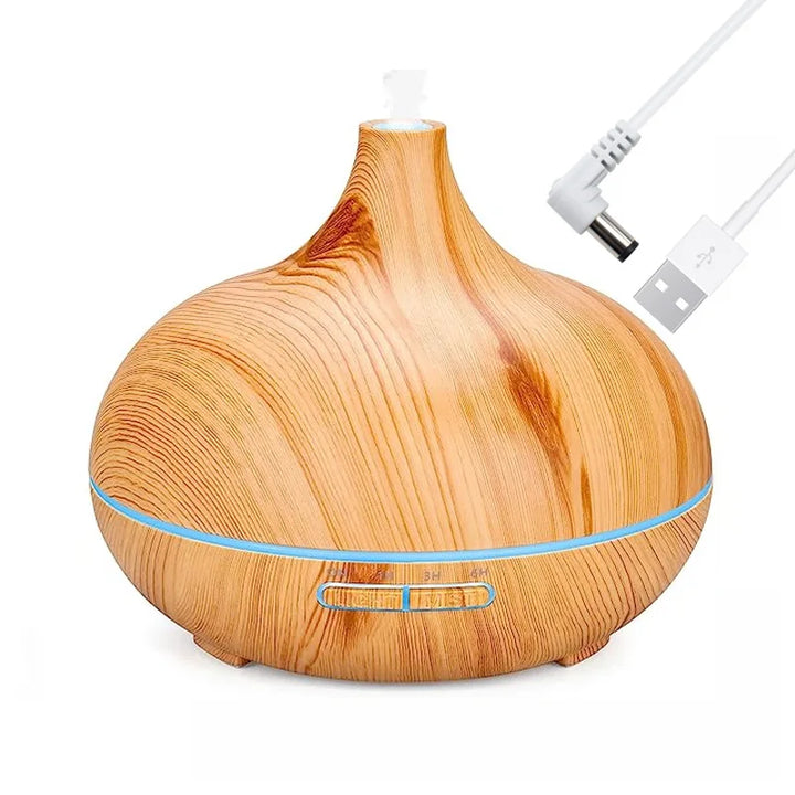 Premium 550ml Wood Grain USB Aroma Diffuser, Essential Oil Humidifier with 7 LED Colors & Remote Control