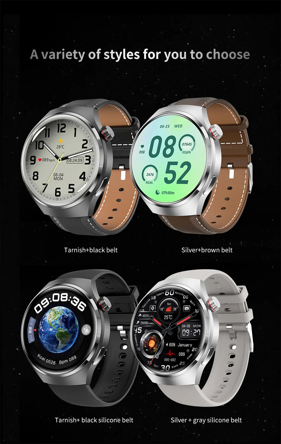 Premium GPS Smart Watch for Men & Women | 360° AMOLED Display, NFC, Bluetooth Call, IP68 Waterproof, Heart Rate Monitor, Fitness Tracker, Sleep Monitoring, Multi-Sport Modes - StrengthXPhysiotherapy
