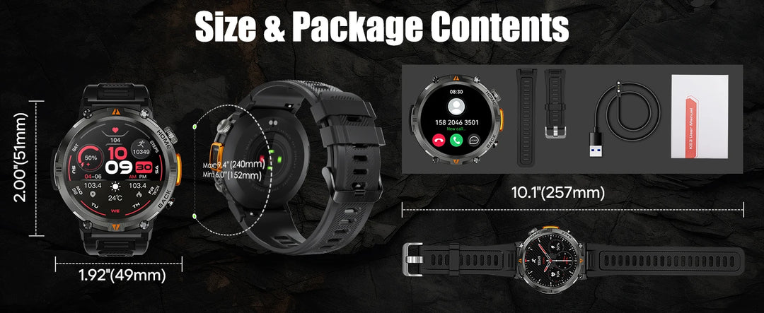 Premium Smart Watch for Men, Bluetooth Call, Full Touchscreen, Health Monitor, IP68 Waterproof, Fitness Tracker, Flashlight, Custom Faces, iOS & Android Compatible - StrengthXPhysiotherapy