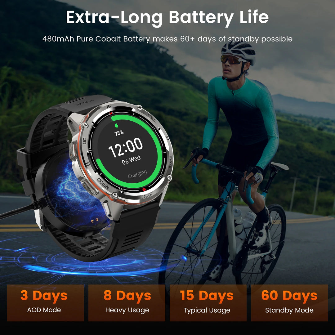 Premium Ultra GPS Smartwatch for Men, 470mAh AMOLED Fitness Tracker, Bluetooth, Digital Watch with AOD, Heart Rate Monitor, Activity Tracker & More - StrengthXPhysiotherapy