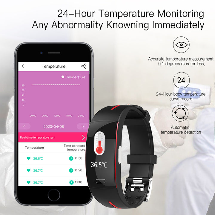 Premium Smart Wristband – Body Temperature Monitoring, ECG+PPG, Heart Rate, Blood Pressure, Color OLED Display, IP67  