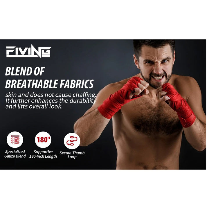 Premium Boxing Hand Wraps Inner Gloves – 180 Inch Elasticated Bandages with Thumb Loop, Wrist Protection for MMA, Muay Thai, Kickboxing, and Combat Sports - StrengthXPhysiotherapy