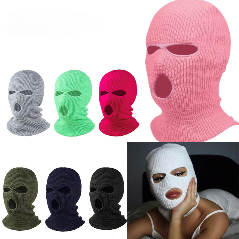Premium Windproof Full Face Ski Mask – Men’s Wool Balaclava with 3 Holes, Warm Knit Winter Hat, Custom Embroidery, 16 Color