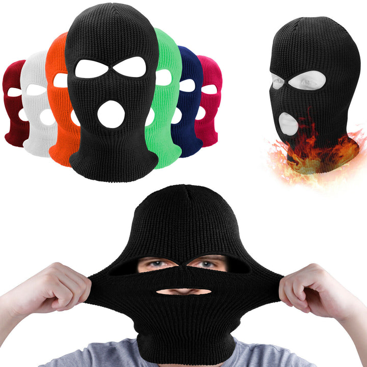Premium Windproof Full Face Ski Mask – Men’s Wool Balaclava with 3 Holes, Warm Knit Winter Hat, Custom Embroidery, 16 Color