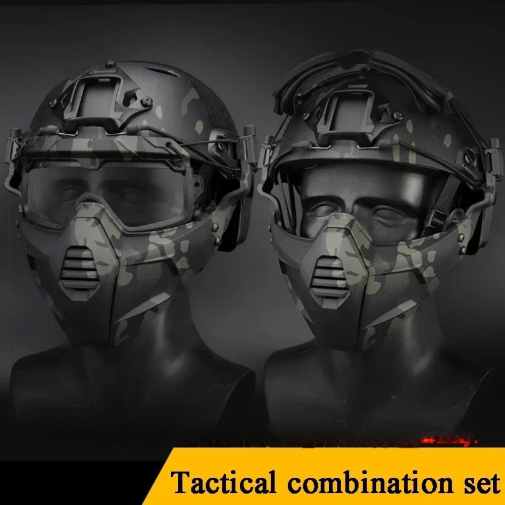 Premium Tactical FAST Helmet Half Face Mask with Flip Goggles – Hunting, Airsoft, Paintball Mask, Helmet Accessories for Shooting & Tactical Gear - StrengthXPhysiotherapy