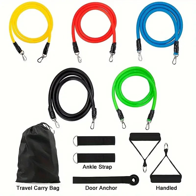 Premium 11pcs TPE Resistance Bands Set – Includes Door Anchor, Handles, Leg Ankle Straps, Carry Bag for Home Gym, Full Body 