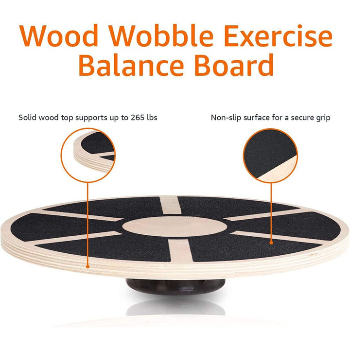 Premium Wooden Wobble Balance Board - Non-Slip Core Training, Yoga & Waist Twisting Board for Home Gym, Fitness, Stability & Posture Improvement, 360° Rotation, 500 lbs Capacity - StrengthXPhysiotherapy